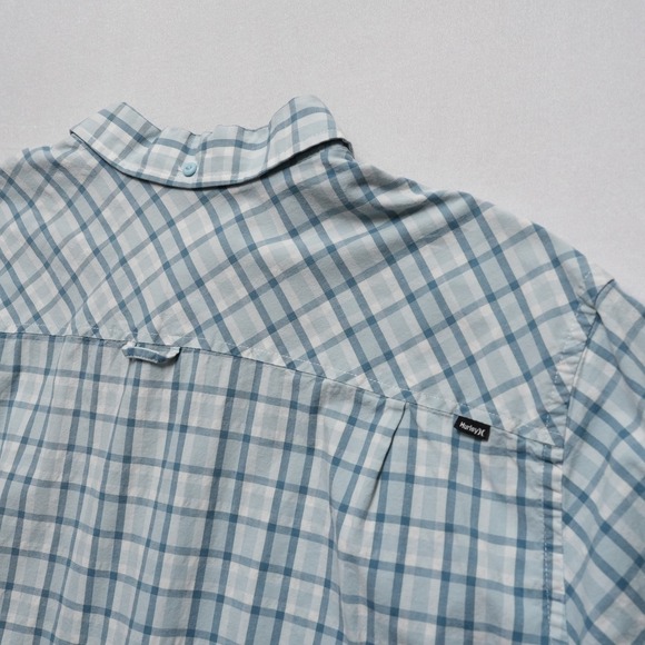 Hurley Plaid Shirt Mens XL Blue Stretch Button Up Surf Casual Short Sleeve - Picture 15 of 16